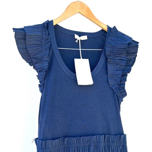 New Ulla Johnson Virginia Midi Dress Ruffle Shoulders Midnight Navy Blue 10 - Picture 7 of 14